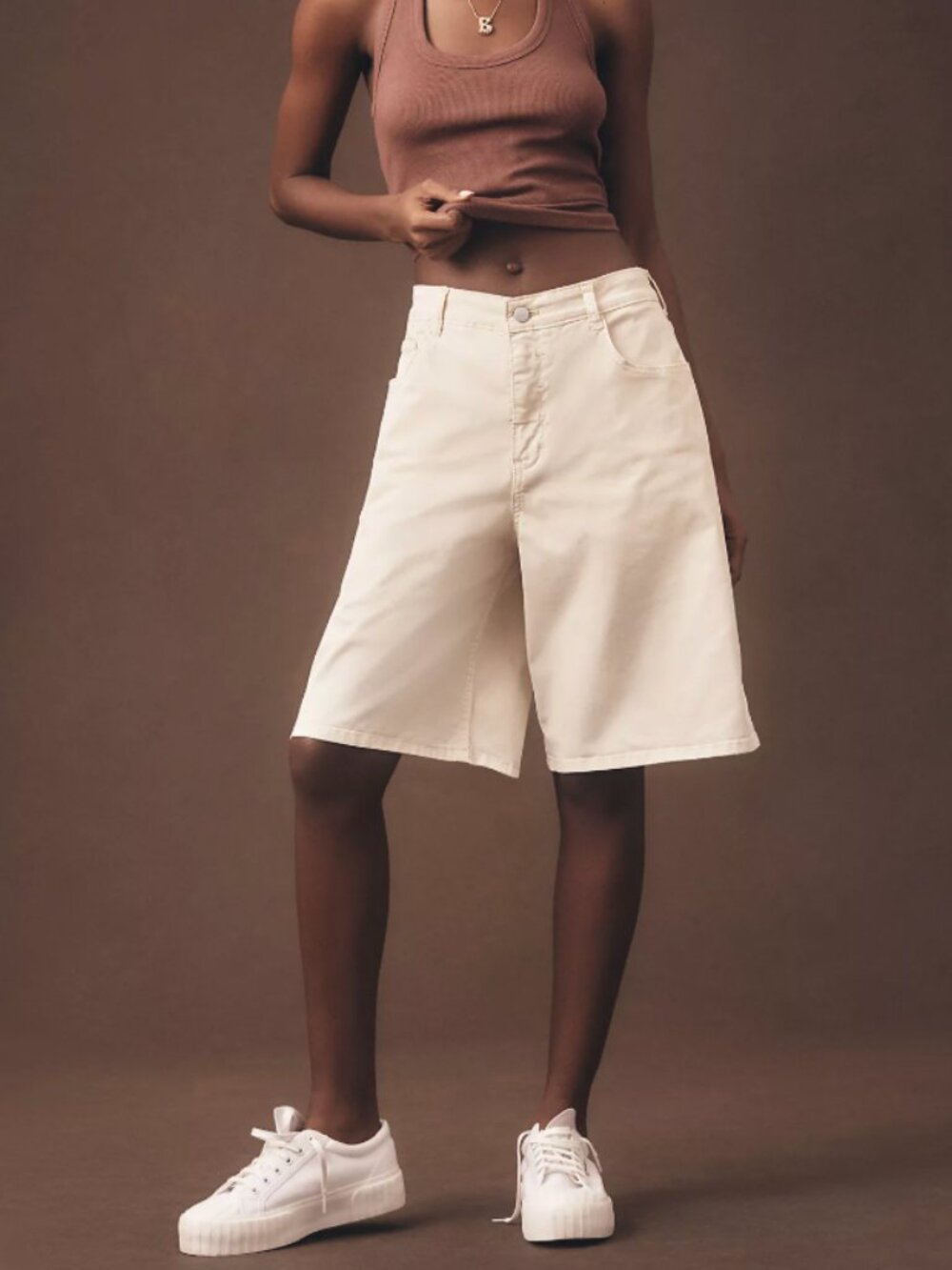 Pilcro Cream Long Bermuda Shorts